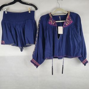 Free People Cherry Bomb embroidered shorts set sz Large NWT